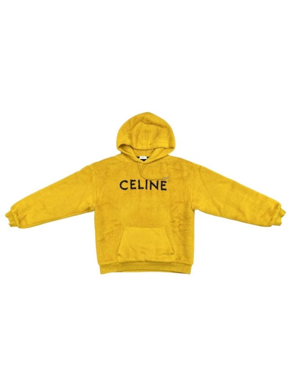 Celine Hoodie Loose Fit Beaded Logo Sweater Alpaca Fuzzy Wool Yellow XL